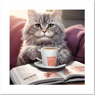 Caffeinated Whiskers: Kitty's Cozy Morning Posters and Art